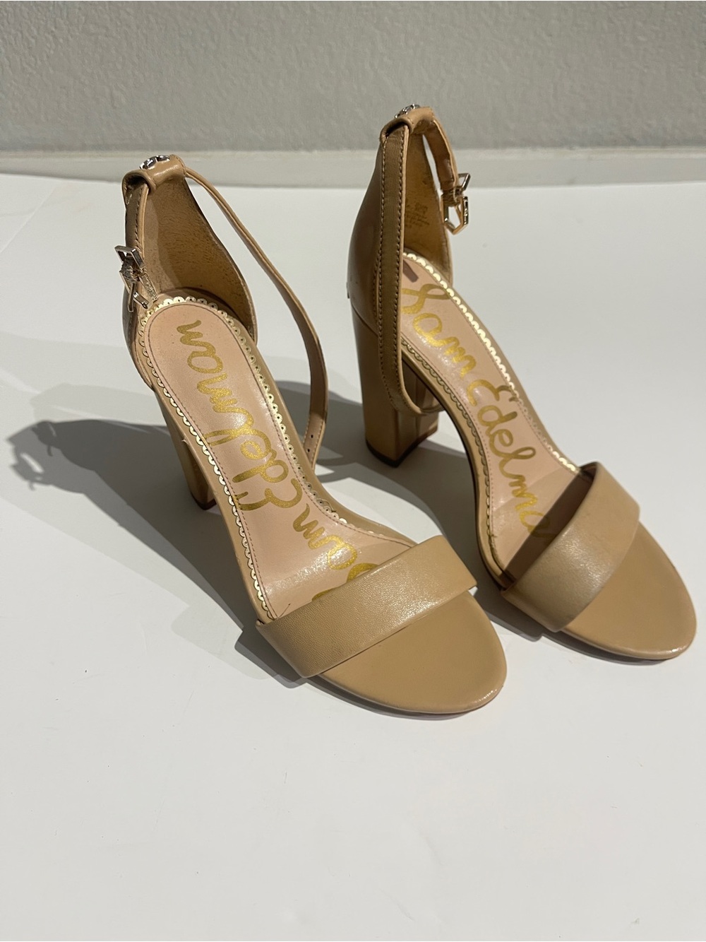 Sam Edelman Beige Tan Block Heel Sandals